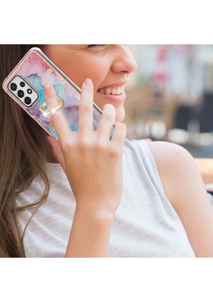 Mermer Desen Imd Tasarım Parmak Yüzüğü Kickstand Tpu Telefon Koruyucu Kapak Çantası Samsung Galaxy A52 5g / 4g / Galaxy A52S 5g (Yurt Dışından) fırsatları