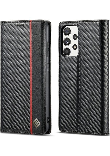 Lc.ımaeke Iyi Korunmuş Deri Kasa Karbon Fiber Desen Telefon Kapağı Cüzdanlı Samsung Galaxy A52 4g / 5g / A52S 5g (Yurt Dışından)