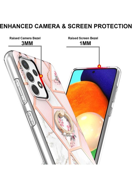 Mermer Desen Imd Tasarım Parmak Yüzüğü Kickstand Tpu Telefon Koruyucu Kapak Çantası Samsung Galaxy A52 5g / 4g / Galaxy A52S 5g (Yurt Dışından) fiyatları
