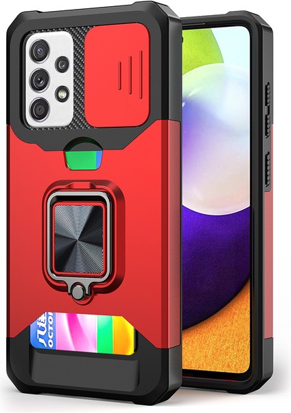 Kamera Kaydırıcısı ile Her Şey Dahil Hibrit Telefon Kasası Kapak Kabuğu + Arka Kart Tutucusu + Samsung Galaxy A52 4G/5G/A52S 5g Için Yerleşik Metal Sayfası (Yurt Dışından)