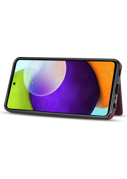 Samsung Galaxy A52 4G/5G/A52S Için 5g Hat Çizgi Ekleme Iyi Korunmuş Kart Cep Kickstand Fonksiyonu Pu Deri Telefon Kapak Kılıfı (Yurt Dışından)