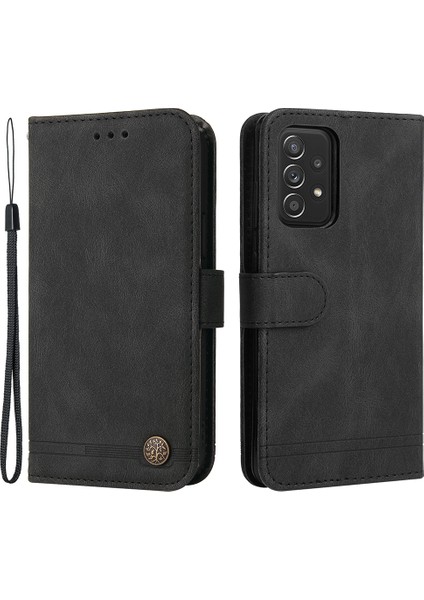Ağaç Deseni Metal Düğmesi Flip Telefon Kılıfı Pu Deri Cüzdan Samsung Galaxy A52 5G/4G/A52S 5g (Yurt Dışından)
