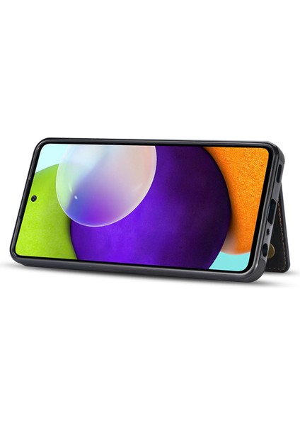 Samsung Galaxy A52 4G/5G/A52S Için 5g Hat Çizgi Ekleme Iyi Korunmuş Kart Cep Kickstand Fonksiyonu Pu Deri Telefon Kapak Kılıfı (Yurt Dışından)