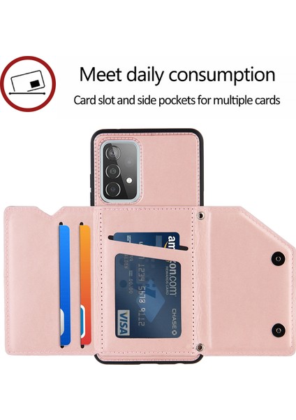 Samsung Galaxy A52 4g / 5g / A52S 5g / A52S 5g Için Omuz Kayışı ile Pürüzsüz Deri Kart Tutucu Tasarım Telefon Stand Kılıfı (Yurt Dışından) modelleri