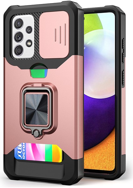 Kamera Kaydırıcısı ile Her Şey Dahil Hibrit Telefon Kasası Kapak Kabuğu + Arka Kart Tutucusu + Samsung Galaxy A52 4G/5G/A52S 5g Için Yerleşik Metal Sayfası (Yurt Dışından)