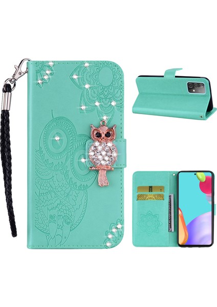 Baykuş Izi Rhinestone Dekor Cüzdan Deri Kapak Samsung Galaxy A52 4g / 5g / A52S 5g Stand Kabuğu (Yurt Dışından)