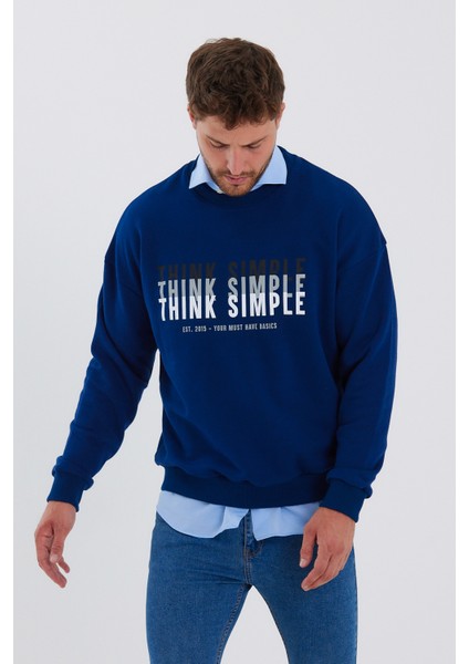 Erkek Oversize Baskılı Basıc S-Shırt-Lacivert fiyatları