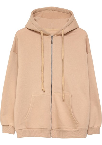 Fermuarlı Kapüşonlu Sweatshirt Bej fiyatları