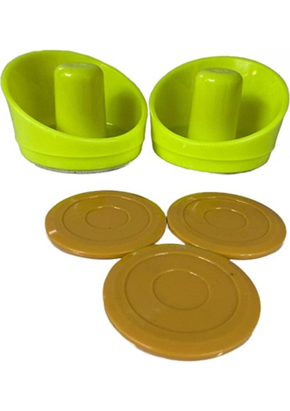 2 Adet Sarı Renk Air Hockey Elcik ve 3 Adet Kahverengi Disk - Havalı Hockey Tokacı ve Diskleri