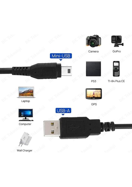 USB 2.0 Erkek - Mini USB 2.0 Erkek Veri-Şarj Kablosu 1.5 Metre