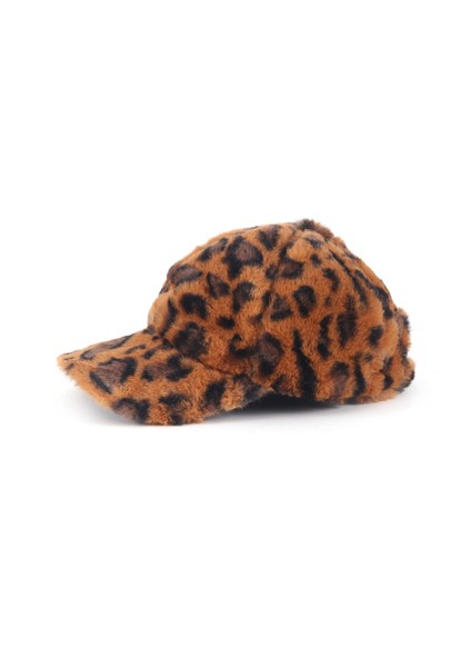 Leopar Suni Kürk Peluş Cap Şapka