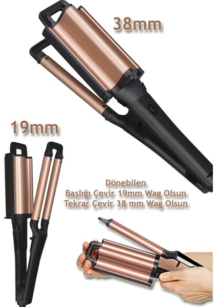 Shibowavy 2in1 Wag Maşa (2 Ayarlı Döner Başlıklı 19MM Ince Bukle & 38MM Iri Dalga)