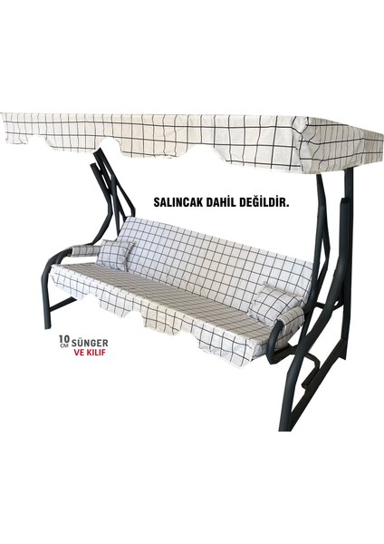 3 Kişilik Salıncak Minder Seti Süngerli Kılıfı Beyaz Pano Bahçe Minderi