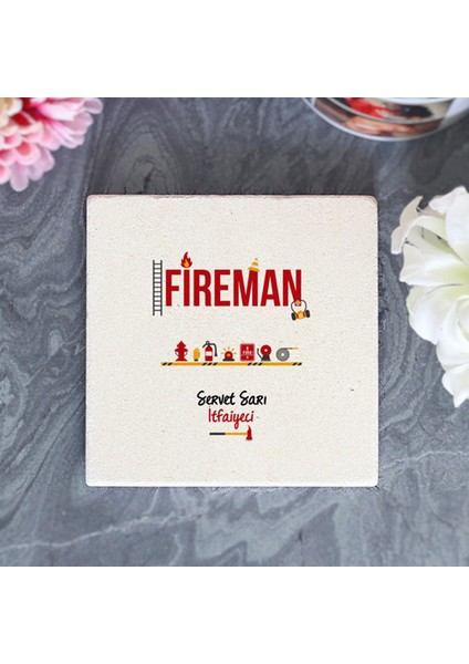 Kişiye Özel Fireman Taş Bardak Altlığı