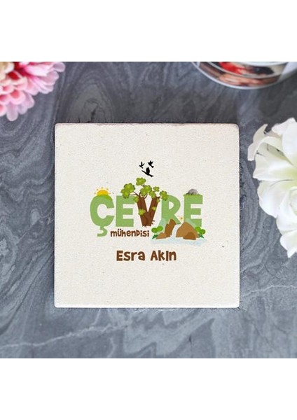 Kişiye Özel Çevre Mühendisi Taş Bardak Altlığı