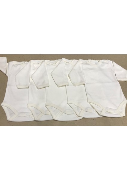 Uzun Kollu Çıtçıtlı Bebek Badisi Krem Renk Zıbın (5'li Paket) 0-48 Ay Arası