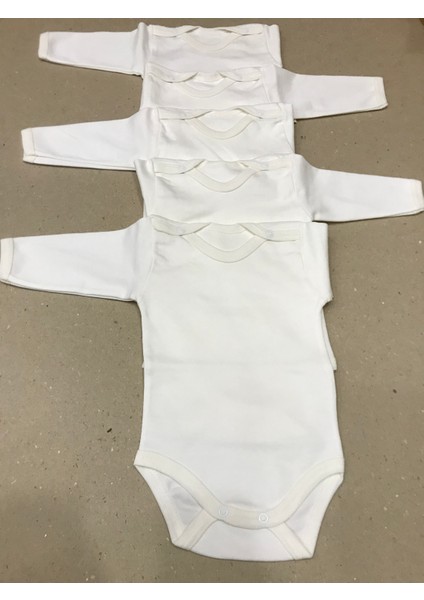Uzun Kollu Çıtçıtlı Bebek Badisi Krem Renk Zıbın (5'li Paket) 0-48 Ay Arası fırsatları