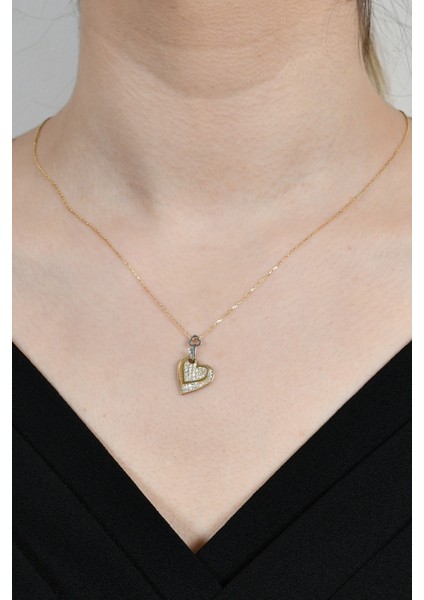 Taşlı Kalp Kolye 14 Ayar A033894