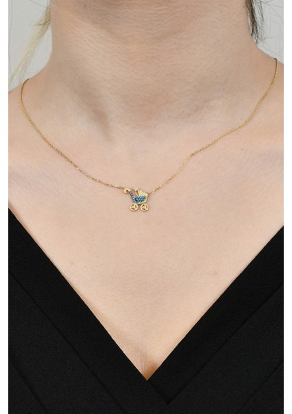 Taşlı Bebek Arabası Kolye 14 Ayar A023183