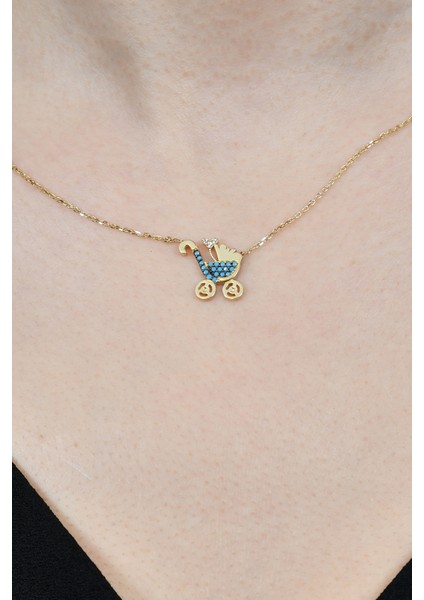 Taşlı Bebek Arabası Kolye 14 Ayar A023183 fiyatları