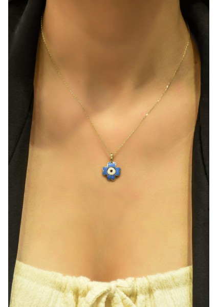 Mavi Yonca Kolye 14 Ayar AT02619