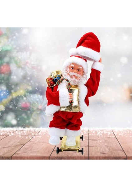 Kaykay Yapan Müzikli Işıklı ve Hareketli Noel Baba - 30X14CM