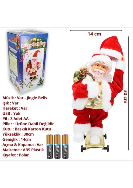 Kaykay Yapan Müzikli Işıklı ve Hareketli Noel Baba - 30X14CM fiyatları