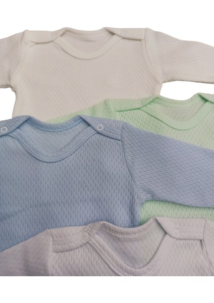 Uzun Kollu Çıtçıtlı Badi Bisiklet Yaka Body Hava Alır Kumaş Düz Renk Zıbın (4lü Paket) 0-48 Ay Arası modelleri