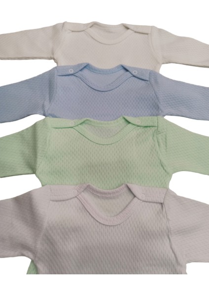 Uzun Kollu Çıtçıtlı Badi Bisiklet Yaka Body Hava Alır Kumaş Düz Renk Zıbın (4lü Paket) 0-48 Ay Arası indirimleri