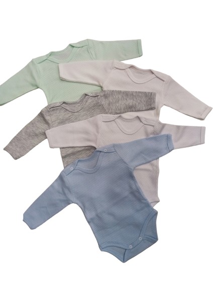 Uzun Kollu Çıtçıtlı Badi Bisiklet Yaka Body Hava Alır Kumaş Düz Renk Zıbın (5li Paket) 0-48 Ay Arası fırsatları