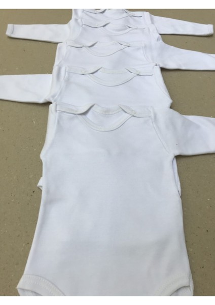 Uzun Kollu Çıtçıtlı Bebek Badisi Beyaz Renk Zıbın (5'li Paket) 0-48 Ay Arası fiyatları