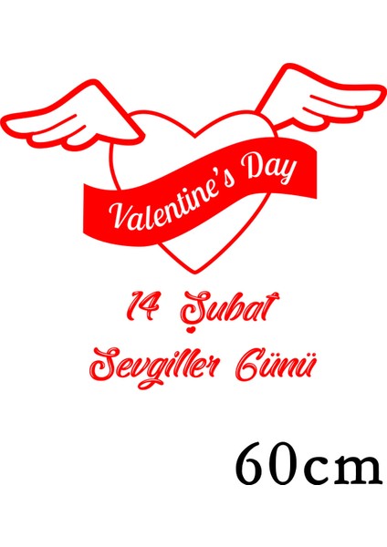 Sevgililer Günü Için Uçan Kanatlı Kalp 60 cm Sticker