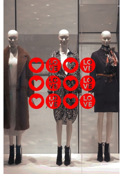 Sevgililer Günü Için Içinde Love Yazılı 12 Adet Kalp 60 cm Sticker