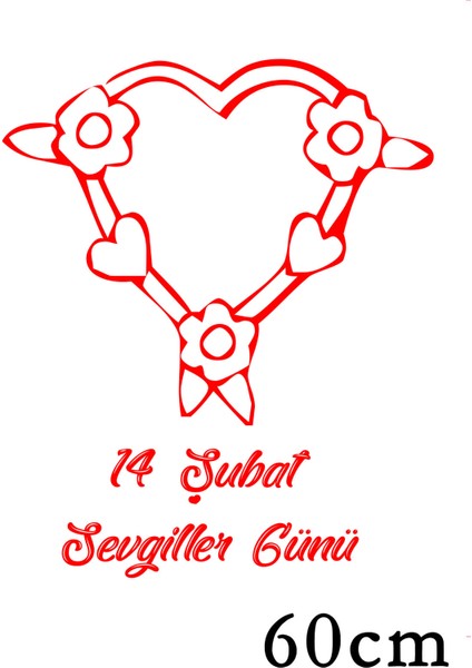 Sevgililer Günü Üzerinde Çiçekler Bulunan Kalp 60 cm Sticker