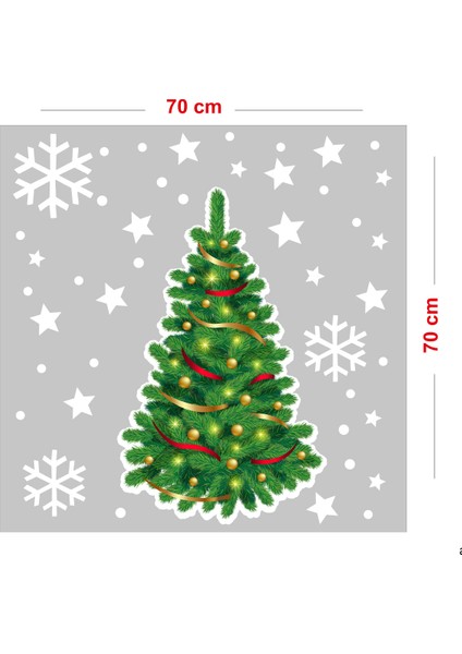 Yılbaşı Ağacı Kar Taneleri Süslemeli Yılbaşı Vitrin Sticker Yapıştırma 70X70CM