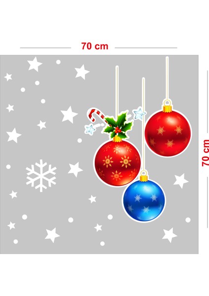 Yılbaşı Renkli Salınan Süsleme Topları Yılbaşı Vitrin Sticker Yapıştırma 70X70CM modelleri
