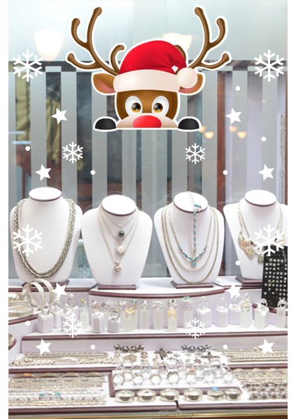 Sevimli Geyik ve Kar Taneleri Vitrin Sticker Yapıştırma 70X70CM fiyatları