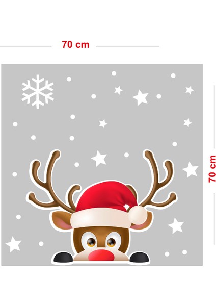 Sevimli Geyik ve Kar Taneleri Vitrin Sticker Yapıştırma 70X70CM modelleri
