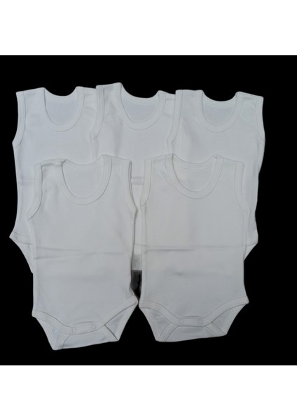 Askılı Basic Ribana Bisiklet Yaka Krem Renk 5li Paket Atlet Body