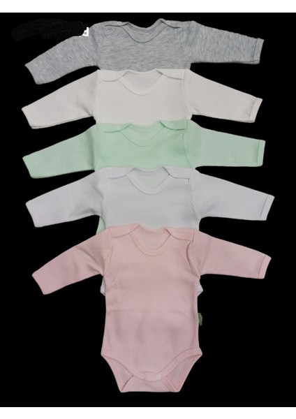 Uzun Kollu Çıtçıtlı Badi Bisiklet Yaka Body Hava Alır Kumaş Düz Renk Zıbın (5li Paket) 0-48 Ay Arası