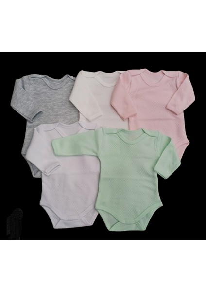 Uzun Kollu Çıtçıtlı Badi Bisiklet Yaka Body Hava Alır Kumaş Düz Renk Zıbın (5li Paket) 0-48 Ay Arası modelleri