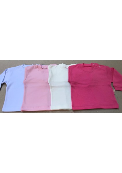 Uzun Kollu Bebek Üst Badi (4 Lü Paket) (Beyaz,pembe,krem,koyupembe) 0-24 Ay Arası