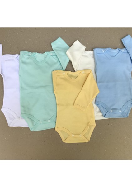 Uzun Kollu Çıtçıtlı Bebek Badisi Düz Renk Zıbın (5'li Paket) 0-48 Ay Arası
