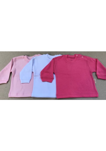 Uzun Kollu Bebek Üst Badi (3 Lü Paket) (Pembe,beyaz,koyupembe) 0-24 Ay Arası