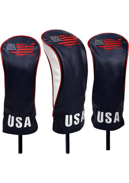 3pcs Pu Golf Kulübü Kafa Nakış Koruma Ekipmanı Sürücü Fairway Siyah Kapsar (Yurt Dışından) fiyatları