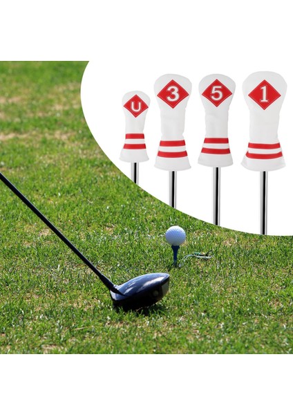 4x Golf Ahşap Kafa Kapağı Golf Kulübü Headcover Water Pu Fairway Sürücüsü Beyaz Kırmızı Numara Için (Yurt Dışından) indirimleri