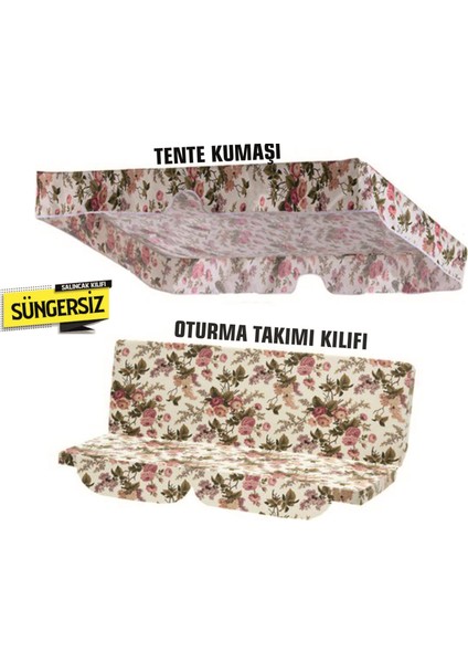 Bahçe Salıncağı Minder Kılıfı 2 Kişilik (Süngersiz) Tenteli Ingiliz Gülü