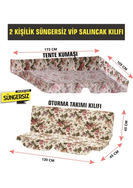 Bahçe Salıncağı Minder Kılıfı 2 Kişilik (Süngersiz) Tenteli Ingiliz Gülü