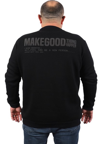 Mocgrande Büyük Beden Unisex Sweat Make Good 22734 Siyah fırsatları