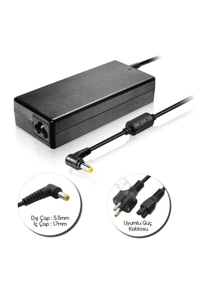 Ata Elektronik Acer Uyumlu Muadil Ürün Hipro HP-A0904A3 Adaptör Şarj 19V 4.74A 90W 19V 4.74A Dar Sarı Uç -5.5mm 1.7mm